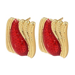 Orecchini a bottone rettangolari in ottone&nbsp;EJEW-S277-05G