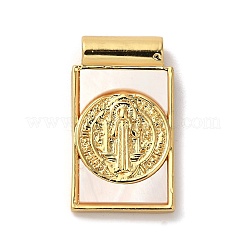 Colgantes rectangulares de concha pavimentada de latón religioso chapado en estante&nbsp;KK-K345-14G