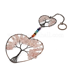 7 chakra cuore albero della vita ornamento da appendere in ottone e perline di pietre preziose naturali e sintetiche&nbsp;G-H359-01R-02