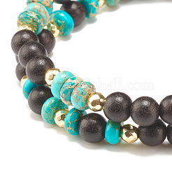 Ensemble de 2 bracelets extensibles en bois naturel et jaspe impérial&nbsp;BJEW-JB07824