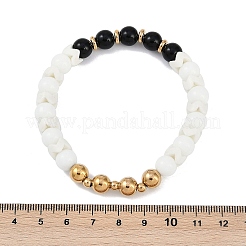 Braccialetti elastici in acciaio inossidabile 304 placcati ioni (ip) e perline di vetro rotonde per donne e uomini&nbsp;BJEW-M046-04G