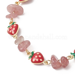 Armbänder aus natürlichen Erdbeerquarz-Splitterperlen und Messing-Emaille-Gliederketten für Damen&nbsp;BJEW-JB13149