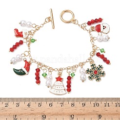 Bracelets à breloques en alliage émaillé de Noël&nbsp;BJEW-H634-01A-KCG