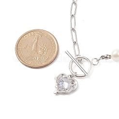Collana con pendente a cuore in zirconia cubica trasparente con perle naturali in rilievo&nbsp;NJEW-TA00048