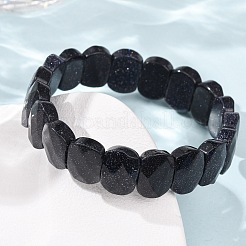 Bracelets extensibles unisexes en perles de pierre de soleil bleue synthétique&nbsp;G-K303-01B