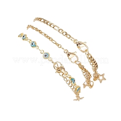 Pulseras de cadena de cable de acero inoxidable 304 y eslabones de lampwork con diseño de ojo malvado para mujer&nbsp;BJEW-JB12449-02