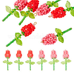 8 pendentif rose en perles de verre de 2 couleurs&nbsp;PALLOY-TA00352