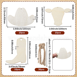 30 Stück 3 Stile Cowboy-Jungen-Thema unfertige Holzanhänger&nbsp;WOOD-SP0001-47
