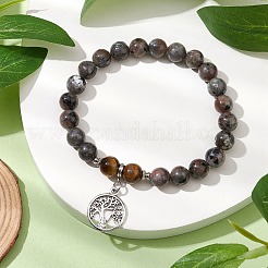 Braccialetti elastici con perline rotonde di roccia sienite fluorescente naturale e pietra mista&nbsp;BJEW-JB11257