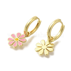 Orecchini a cerchio in ottone con fiore placcato a cremagliera&nbsp;EJEW-H016-27G-02