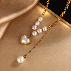Herz 304 Edelstahl & Kunststoff Imitation Perle Anhänger Halsketten & Bettelarmbänder Sets&nbsp;FS-WGD716F-03