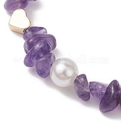 Armbänder aus geflochtenen Perlen aus natürlichen Amethystsplittern und Acryl-Imitationsperlen&nbsp;BJEW-JB10462