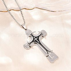 Religion 201 Edelstahl-Kreuzanhänger mit schwarzer Emaille&nbsp;SA-H003-07P