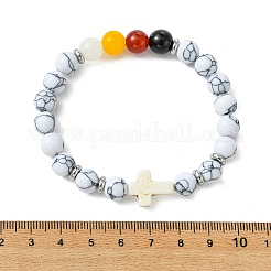Elastische Armbänder mit Perlen aus synthetischem und natürlichem Karneol&nbsp;BJEW-JB14051-03