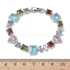 Messing-Mikropflaster-Armbänder mit bunten Zirkonia-Rechtecken&nbsp;BJEW-G764-07P