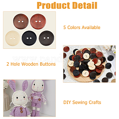 100 pieza de botones de madera de peral de 2 agujeros y 5 colores&nbsp;BUTT-HS0001-03