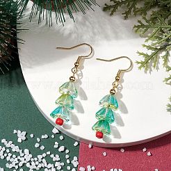 Boucles d'oreilles pendantes en verre d'arbre de Noël&nbsp;EJEW-TA00496