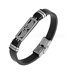 Pulseras de cordón de acero inoxidable 304 y cuero sintético negro para hombre&nbsp;WG9A637-02