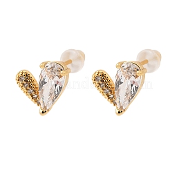 Boucles d'oreilles en laiton micro pavé coeur zircon cubique clair&nbsp;EJEW-C158-04G
