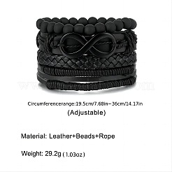 4 Stück 4 Stile Rindsleder & Kunstleder & Perlen Armband Set für Männer Frauen&nbsp;FS-WG0FA9F-01