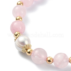 Bracelet extensible en perles de quartz rose naturel et perles&nbsp;BJEW-JB09360-02
