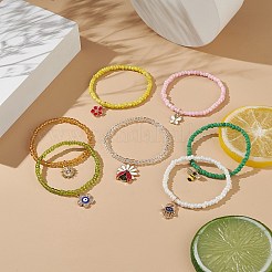 Set di braccialetti elastici con perline in vetro stile 7 pz 7&nbsp;BJEW-JB09001