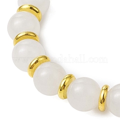 Pulseras elásticas redondas de jade blanco natural y cuentas de vidrio cúbicas para mujer&nbsp;BJEW-JB11052