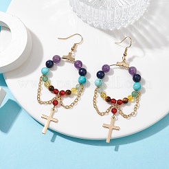 Boucles d'oreilles pendantes en perles mélangées naturelles et synthétiques sur le thème des chakras&nbsp;EJEW-TA00355