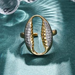Anelli da dito con polsino in ottone micro pavé di zirconi cubici trasparenti per donna&nbsp;RJEW-C116-06G