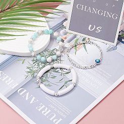 Jade malaisien naturel (teint) & howlite & roche de lave & perles d'hématite synthétique ensemble de bracelets extensibles de puissance d'énergie pour fille femmes&nbsp;BJEW-JB07033