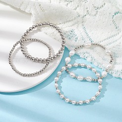 Ensemble de bracelets extensibles en perles naturelles et en laiton pour femmes&nbsp;BJEW-JB09662-02