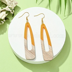 Boucles d'oreilles pendantes en résine et bois bicolores&nbsp;EJEW-JE05508-01