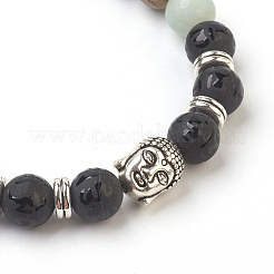 Perles d'amazonite de fleurs naturelles et bracelets extensibles de perles d'agate givrée naturelle&nbsp;BJEW-JB03848-03