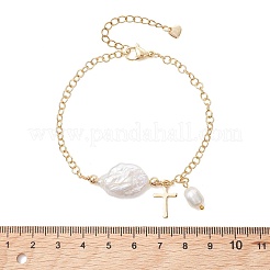 201 pulseras con dijes de acero inoxidable y perlas naturales cultivadas de agua dulce&nbsp;BJEW-JB13659