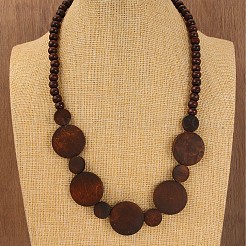 Holz flache runde & runde Halsband elastische Perlen Halsketten für Frauen&nbsp;FS-WGCD85D-01