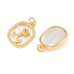 Pendentifs en laiton sertis de micro-pavés de zircone cubique transparente et de coquillage blanc&nbsp;CU-CBA9482-02G-02
