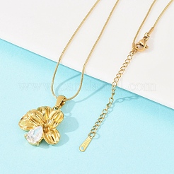 Collane con ciondolo a forma di fiore in acciaio inossidabile 304 con zirconi cubici trasparenti&nbsp;NJEW-H088-04G