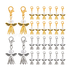 40 pezzo di perla di vetro bianco a 2 colori con decorazione pendente a forma di angelo in lega&nbsp;HJEW-PH02284