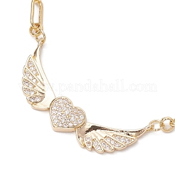 Set di bracciali a forma di graffetta con catena in ottone con micro pavé di ali a cuore e zirconi trasparenti&nbsp;BJEW-JB10483