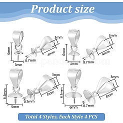 16 pièce 4 styles 925 pendentifs en argent sterling avec perle et bélière&nbsp;FIND-PH0021-78