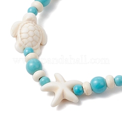 2 bracciale elastico con perline sintetiche turchesi a forma di stella marina e tartaruga per donna&nbsp;BJEW-JB11921