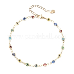 Bracelets de cheville faits à la main en laiton avec motif de mauvais œil pour femmes&nbsp;AJEW-AN00715-01