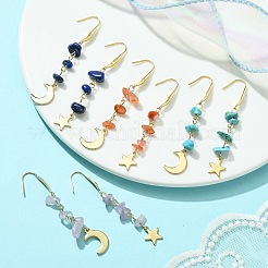4 par de pendientes colgantes de acero inoxidable 304 con diseño de luna y estrella (4 estilos)&nbsp;EJEW-TA00284
