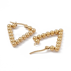 Orecchini a cerchio triangolari con perline rotonde in acciaio inossidabile 201 con perni in acciaio inossidabile 304 per donna&nbsp;EJEW-B016-04G