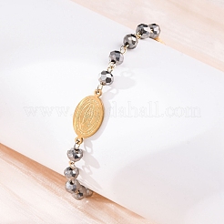 201 Charm-Armbänder aus Edelstahl und galvanisiertem Glas mit Wundertätiger Medaille und Jungfrauenkreuz&nbsp;LS-BJEW-B078-163G