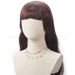 Collana a doppio strato con ciondoli a stella in ottone con perline di vetro colorato per donna&nbsp;NJEW-TA00050