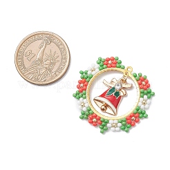 Couronne de Noël en perles de verre faites à la main avec pendentifs en forme de cloche de Noël&nbsp;PALLOY-MZ01068