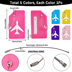 5 Stück 5 Farben Rechteck mit Flugzeugmuster Silikon Gepäckanhänger&nbsp;DIY-SP0002-77B