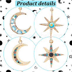 2 juego de 2 pendientes asimétricos de luna y estrella con rhinestone de colores.&nbsp;EJEW-FI0001-22