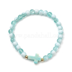 6 pulsera elástica de cuentas redondas de vidrio craquelado de 6 colores&nbsp;BJEW-JB12063